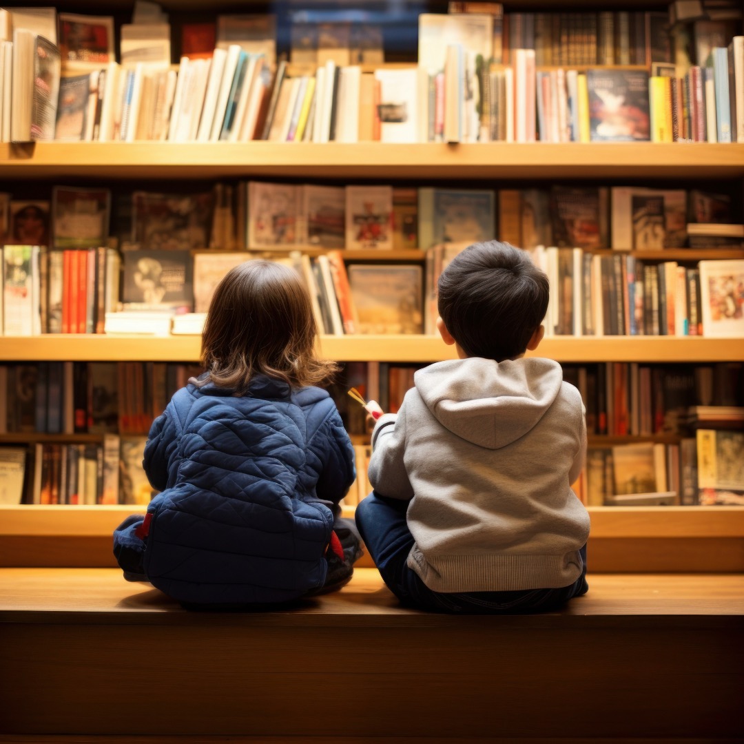 Children sitting in a library